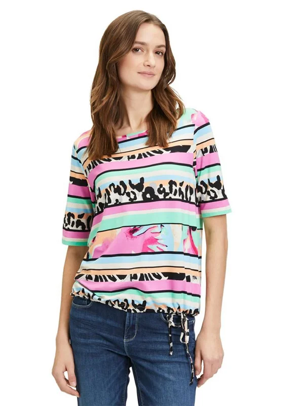 Betty Barclay Striped Drawstring Jersey Top, Multi-Coloured Sophisticated Jersey Tee