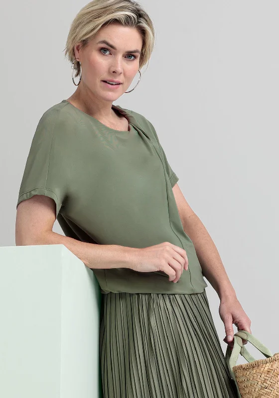 Bianca Sia Twist Panel Elastic Jersey Top, Green Ash Gray Jersey Tee