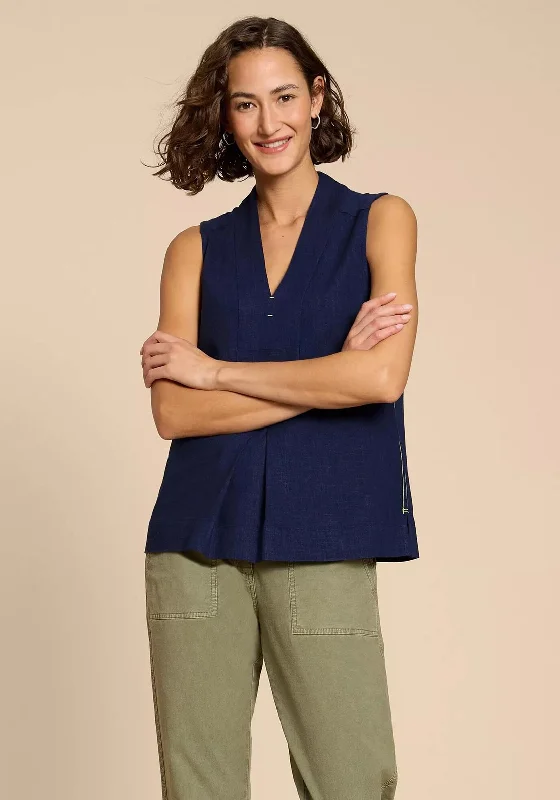 White Stuff Celia Mix Jersey Shirt, French Navy Casual Jersey Blouse
