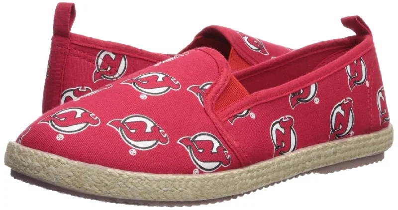 FOCO NHL Women's New Jersey Devils Espadrille Canvas Slip On Shoe Floral Jersey Blouse