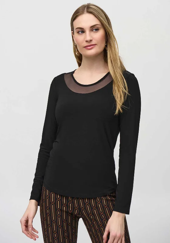 Joseph Ribkoff Mesh Neck Jersey Top, Black Patterned Jersey Tee