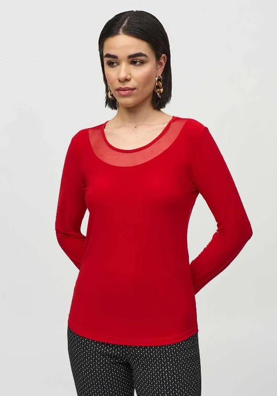 Joseph Ribkoff Mesh Neck Jersey Top, Red Textured Jersey Blouse