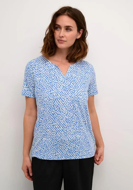 Kaffe Bella Jersey Printed Top, Ultramatine Beige Jersey Tee