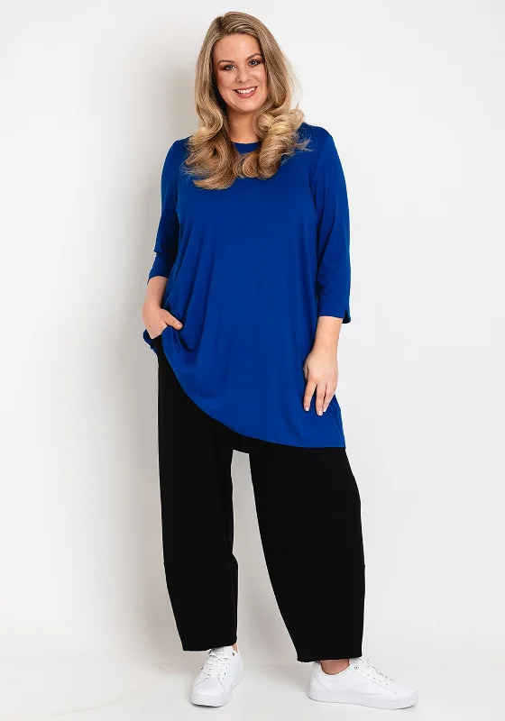 NOEN Round Neck Jersey Tunic Top, Cobalt Silver Jersey Tee