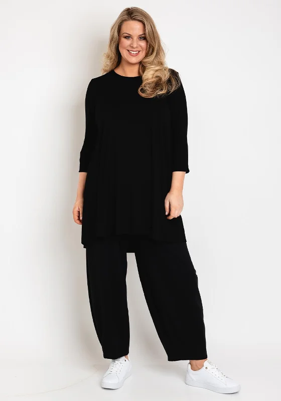 NOEN Round Neck Jersey Tunic Top, Black Gold Jersey Tee