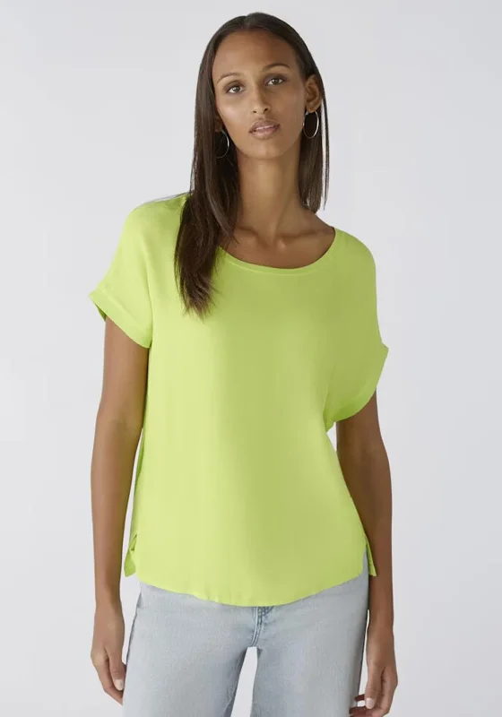 Oui Ayono Contrast Jersey Back Top, Tender Shoots Cream Jersey Tee