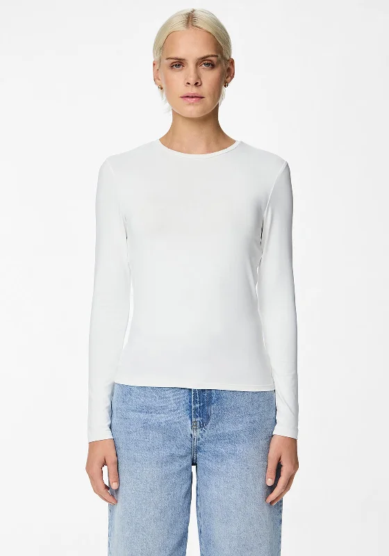 Pieces Fylla Jersey Long Sleeve Top, Bright White Scoop Neck Jersey Top