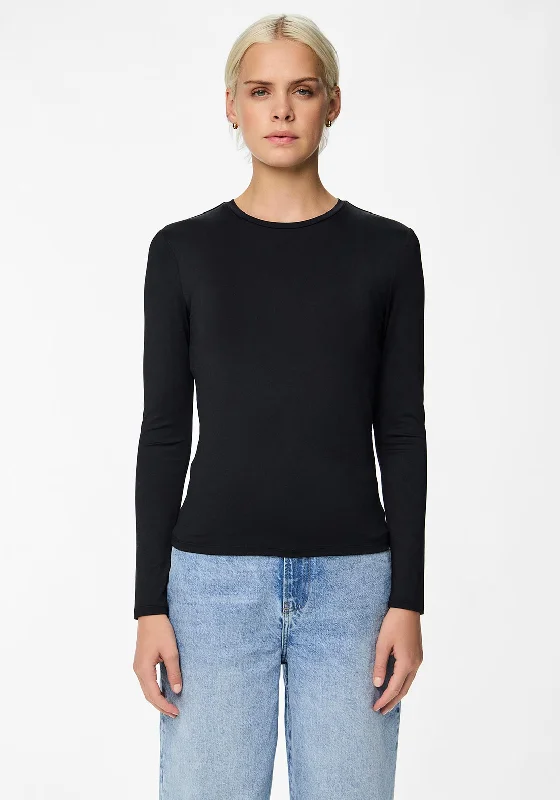 Pieces Fylla Jersey Long Sleeve Top, Black Round Neck Jersey Tee