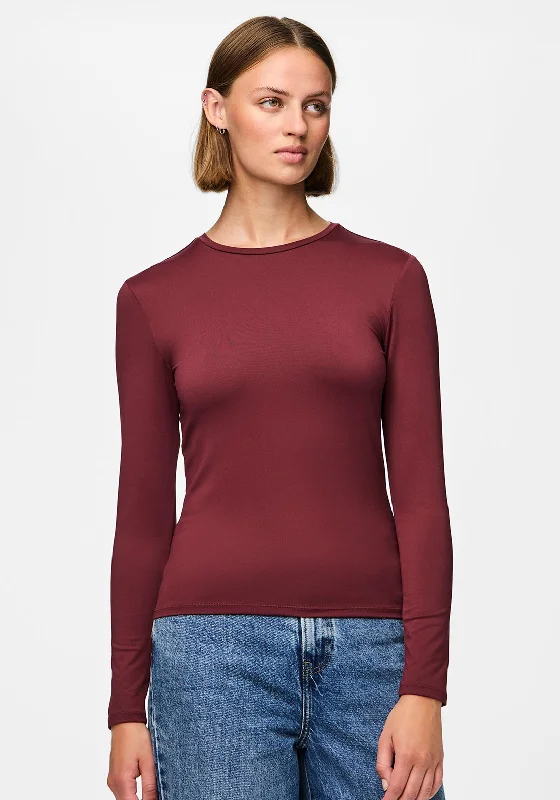 Pieces Fylla Jersey Long Sleeve Top, Wine High Neck Jersey Shirt