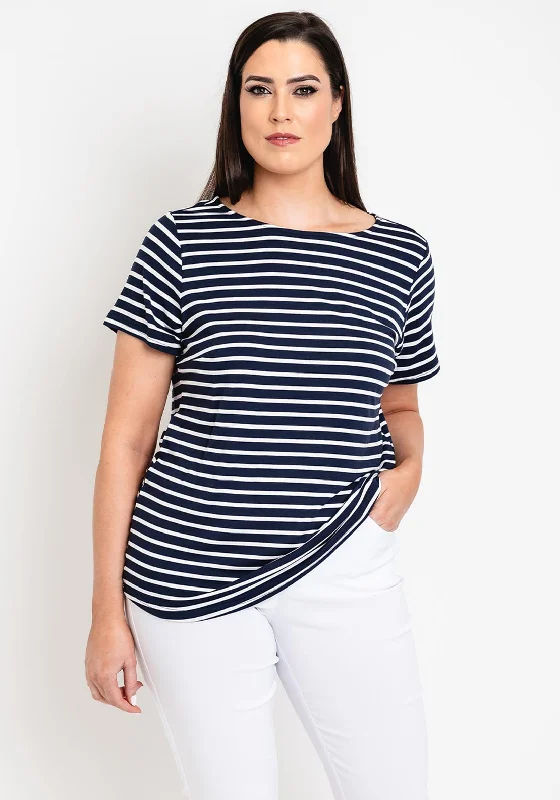 Simple Wish Curve Ivy Striped Jersey Top, Navy Pure White Jersey Tee