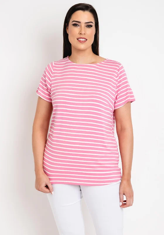 Simple Wish Curve Ivy Striped Jersey Top, Pink Ruby Red Jersey Shirt
