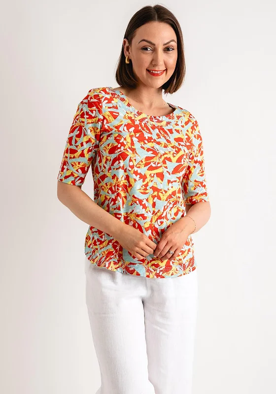 White Stuff Weaver Jersey Top, Orange Geometric Jersey Top