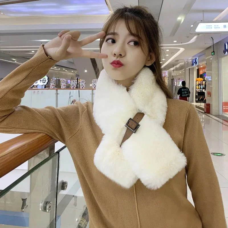 Winter Imitation Rabbit Fur Scarf Korean Fashion All-match Leather Buckle Scarf Warm Thick Plush Scarf Shawl Soft Cotton Shawl Cape Winter Imitation Rabbit Fur Scarf Korean Fashion All-match Leather Buckle Scarf Warm Thick Plush Scarf Shawl Soft Cotton Shawl Cape