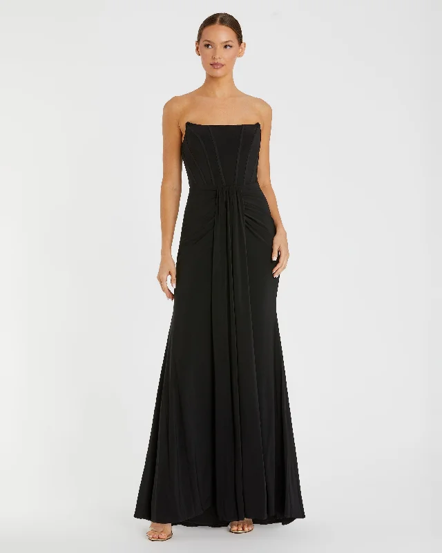 Strapless Sweetheart Jersey Gown With Waist Detail Premium Jersey Tee