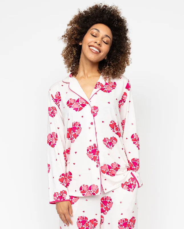 Aria Womens Heart Printed Jersey Pyjama Top Patterned Jersey Tee