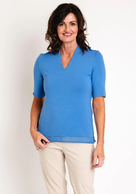 Barbara Lebek V Neck Contrast Jersey Top, Blue Comfortable Jersey Tee