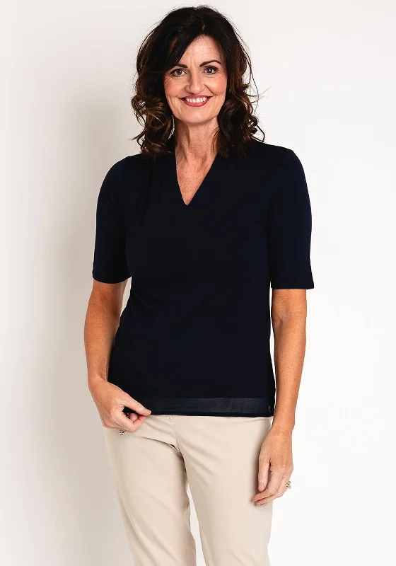 Barbara Lebek V Neck Contrast Jersey Top, Navy Stylish Jersey Top