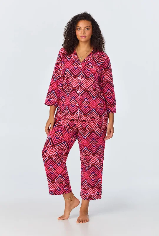 Geo Trellis Women's 3/4-Sleeve Cropped Pant Jersey PJ Set Striped Jersey Top