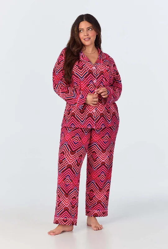 Geo Trellis Women's Long-Sleeve Long Pant Jersey PJ Set Textured Jersey Blouse