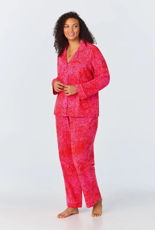 Starburst Women's Long-Sleeve Long Pant Jersey PJ Set Polo Neck Jersey Top